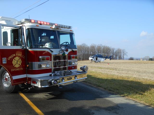 Engine 1 on a Landing Zone at Twin House and Oaks Roads. 